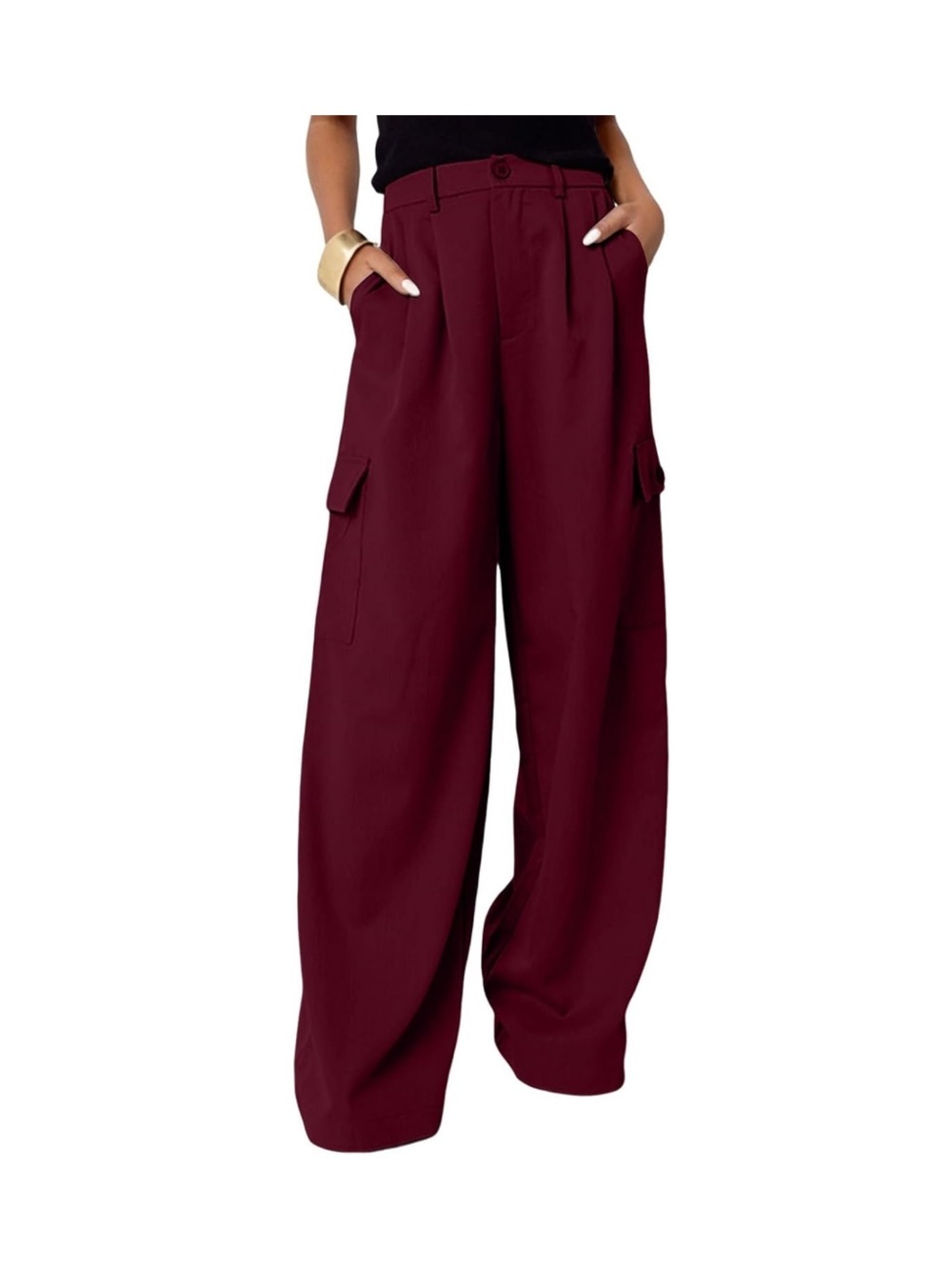 Womens High Waist Burgundy Wine Wide Leg Cargo Pants Baggy Work Pants Size 6